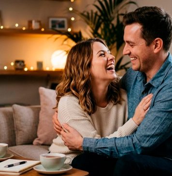 15 Dicas Essenciais para Manter a Chama Acesa no Relacionamento e Evitar a Rotina Casal rindo juntos em um jantar romântico à luz de velas