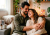 Gestos Simples que Fazem a Diferença no Dia a Dia do Casal Casal sorrindo na cama trocando carinhos e gestos simples de afeto no dia a dia.